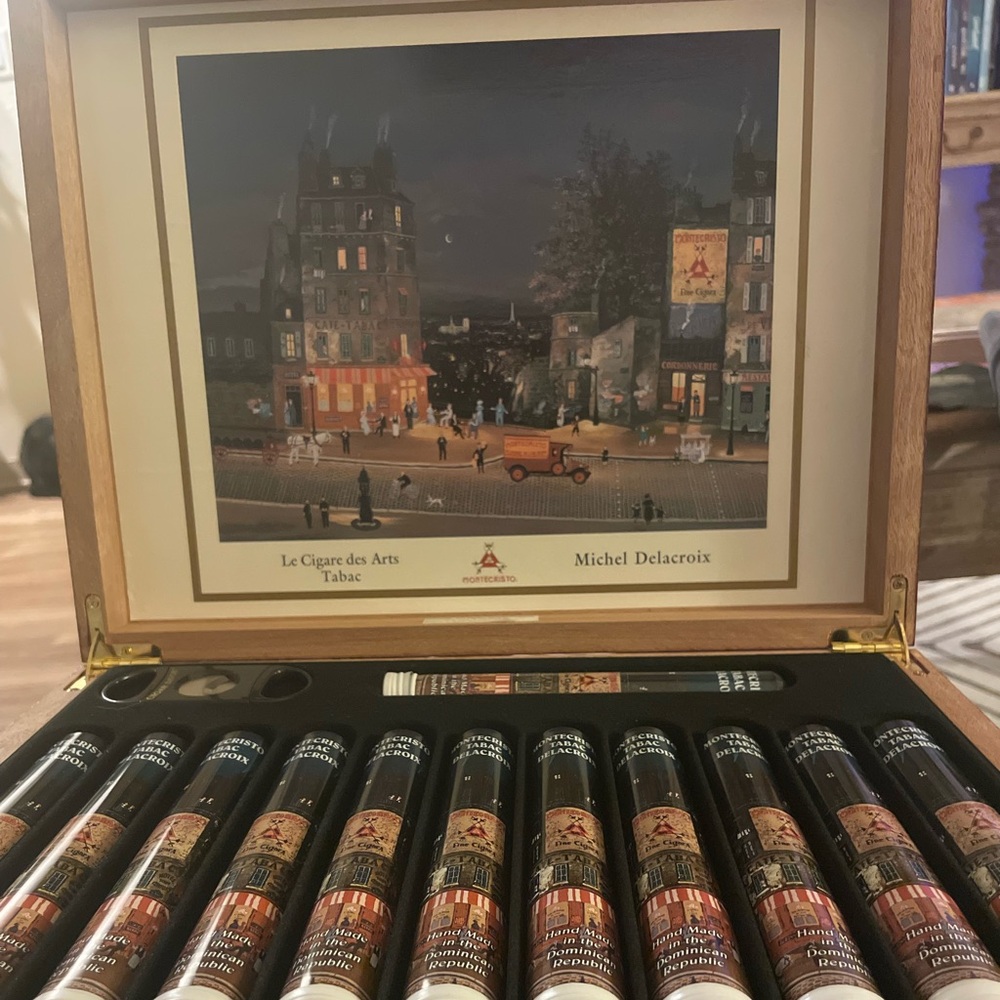 Vintage montecristo Michael Delacroix cigar box and original tubos